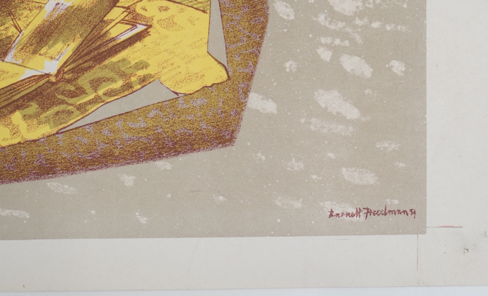 Barnett Freedman (1901-1958), an original printer’s lithograph proof of a design for a Christmas card for 1954, printed by the Curwen Press on behalf of the members of the Leighton-Straker Bookbinding Company Ltd., 44 x
